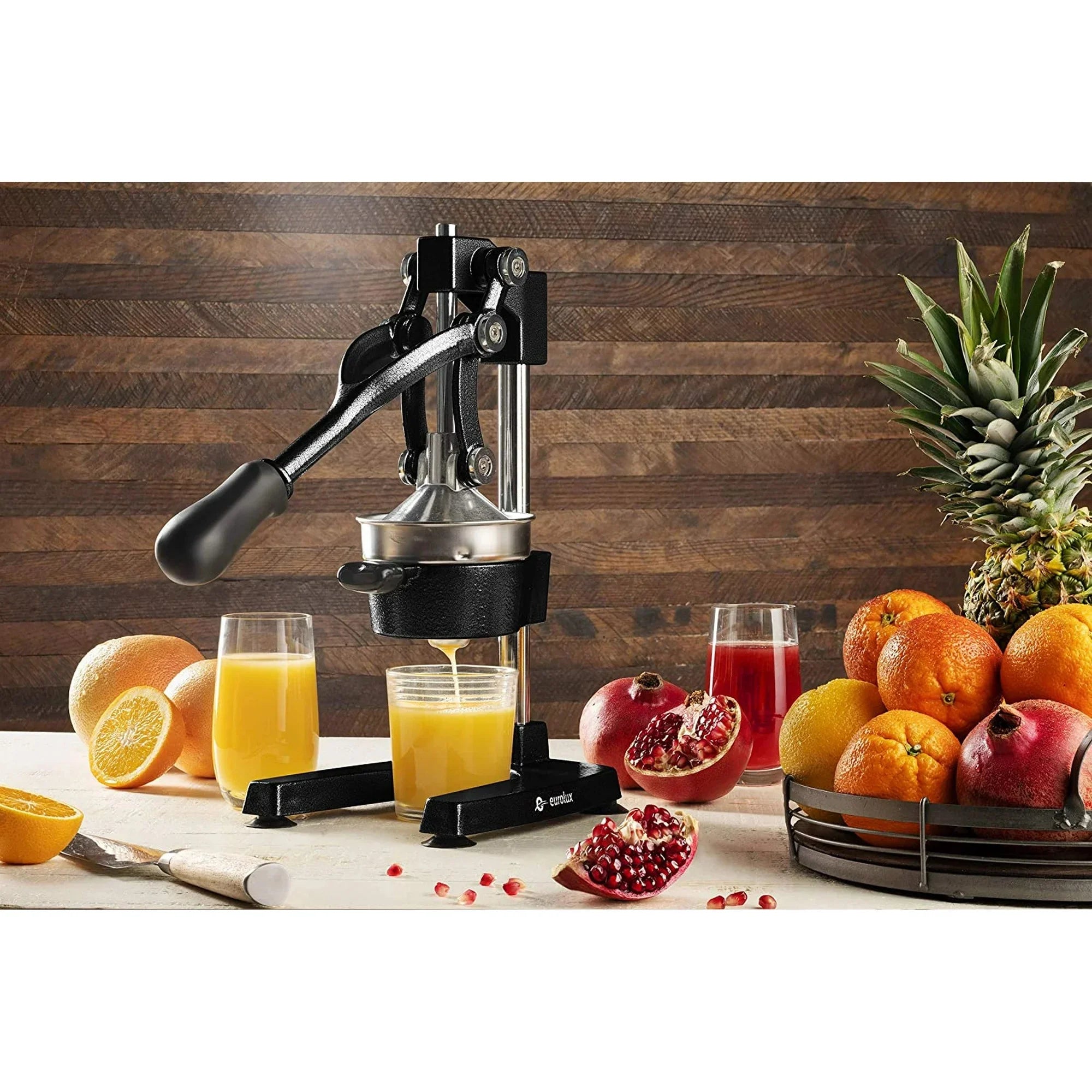Cast Iron Citrus Press Juicer Commercial Grade Manual Citrus Juicer with Stainless Steel Cup, Black